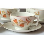 ĆMIELÓW. Serwis porcelanowy do herbaty Płaski dla 5 osób: dzbanek, mlecznik, cukiernica oraz 5 filiżanek ze spodkami