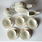 ĆMIELÓW. Serwis porcelanowy do herbaty Płaski dla 5 osób: dzbanek, mlecznik, cukiernica oraz 5 filiżanek ze spodkami