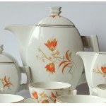 ĆMIELÓW. Serwis porcelanowy do herbaty Płaski dla 5 osób: dzbanek, mlecznik, cukiernica oraz 5 filiżanek ze spodkami