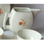ĆMIELÓW. Serwis porcelanowy do herbaty Płaski dla 5 osób: dzbanek, mlecznik, cukiernica oraz 5 filiżanek ze spodkami