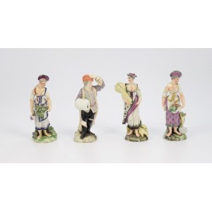 LUDWIGSBUR - Książęca Fabryka Porcelany, Cztery figurki rodzajowe - dwie ogrodniczki, żniwiarka i mężczyzna z mufką