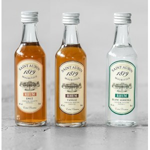 Republika Mauritiusu; Saint Aubin Extra Premium Coeur de Chauffe Potstill Rhum 0,05L 40%; Zestaw - 3 sztuki