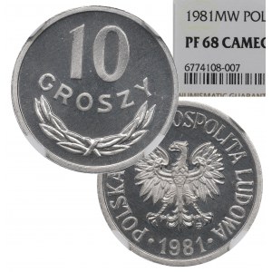 PRL, 10 groszy 1981 - NGC PF68 Cameo