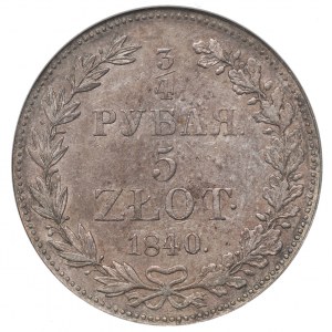 Poland under Russia, Nicholas I, 3/4 rouble=5 zloty 1840 MW