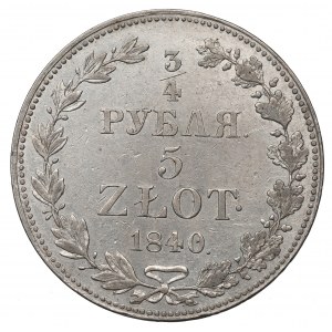 Poland under Russia, Nicholas I, 3/4 rouble=5 zloty 1840 MW