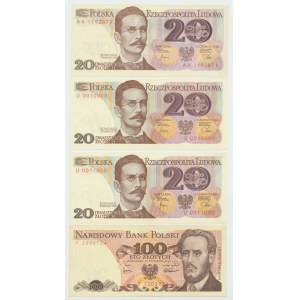 PRL, 20 zł 1982 i 100 złotych 1975 - zestaw 4 egz.