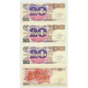 PRL, 20 zł 1982 i 100 złotych 1975 - zestaw 4 egz.