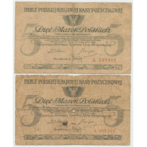 II RP, 5 marek polskich 1919 A i L - zestaw 2 egz.