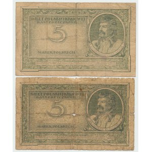 II RP, 5 marek polskich 1919 A i L - zestaw 2 egz.
