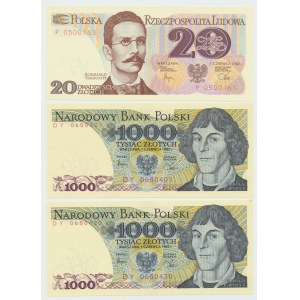 PRL, 20 - 1000 złotych 1982 - zestaw 3 egz.