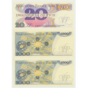 PRL, 20 - 1000 złotych 1982 - zestaw 3 egz.