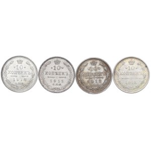 Russia, Nicholas II, Lot of 10 kopecks 1911-15
