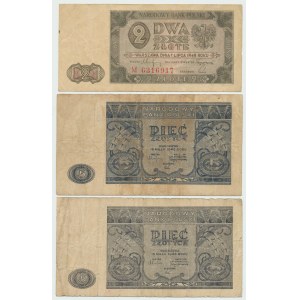 PRL, Zestaw banknotów z roku 1946 i 1948 (3 egz)