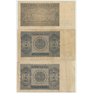 PRL, Zestaw banknotów z roku 1946 i 1948 (3 egz)