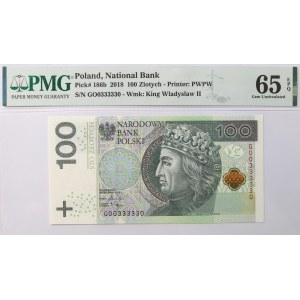 100 złotych 2018 GO - PMG 65 EPQ - RADAR !