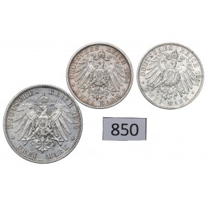 Germany, Preussen, Lot 2-3 marks 1901-12