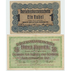 Poznań, 1-3 rubles 1916, short clause - set of 2 pcs