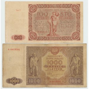 PRL, 1000 zlotys 1946 B and 100 zlotys 1947 F - set of 2 pcs