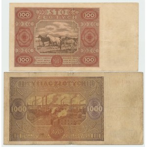 PRL, 1000 zlotys 1946 B and 100 zlotys 1947 F - set of 2 pcs