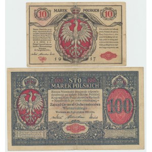 GG, 10 and 100 mkp 1916 General - set of 2 pcs.