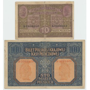 GG, 10 and 100 mkp 1916 General - set of 2 pcs.