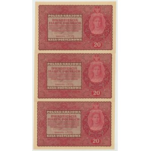 II RP, Set of 20 marks 1919 - 3 pcs. from a bank pack