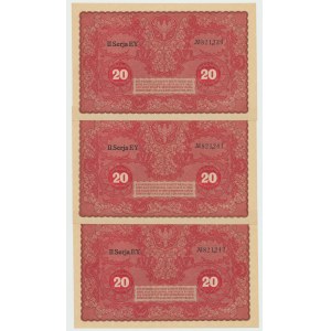 II RP, Set of 20 marks 1919 - 3 pcs. from a bank pack