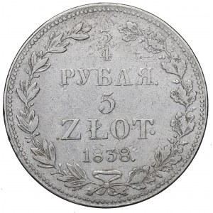 Poland under Russia, Nicholas I, 3/4 rouble=5 zloty 1838 MW