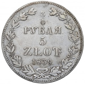 Poland under Russia, Nicholas I, 3/4 rouble=5 zloty 1839 Warsaw
