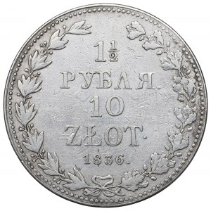 Poland under Russia, Nicholas I, 1-1/2 rouble=10 zloty 1836 MW, Warsaw