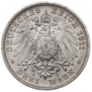 Germany, Wuertemberg, 3 mark 1911, Stuttgart - wedding anniversary