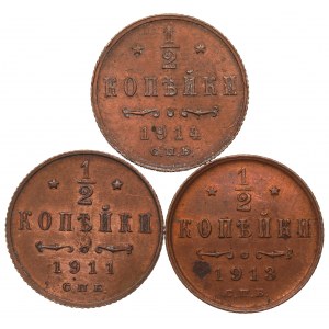 Russia, Nicholas II, Lot 1/2 kopeck 1911-14