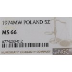 Peoples Republic of Poland, 5 zloty 1974 - NGC MS66