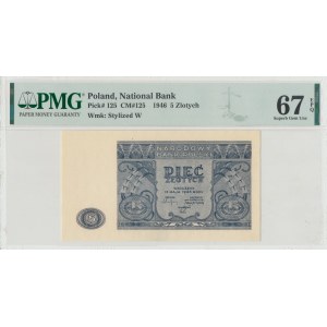 PRL, 5 złotych 1946 PMG 67 EPQ