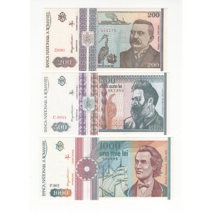 Romania - Set of 200 lei (1992), 500 lei (1992), 1000 lei (1991,1993), 5000 lei (19930, 10,000 lei (1994) - 7 pcs.