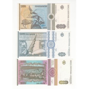 Romania - Set of 200 lei (1992), 500 lei (1992), 1000 lei (1991,1993), 5000 lei (19930, 10,000 lei (1994) - 7 pcs.