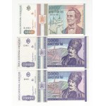 Romania - Set of 200 lei (1992), 500 lei (1992), 1000 lei (1991,1993), 5000 lei (19930, 10,000 lei (1994) - 7 pcs.