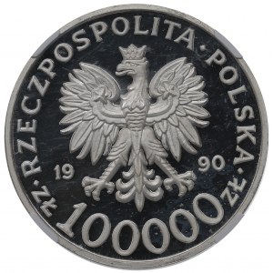 III RP, 100.000 złotych 1990 Solidarność typ D - NGC PF67 Ultra Cameo