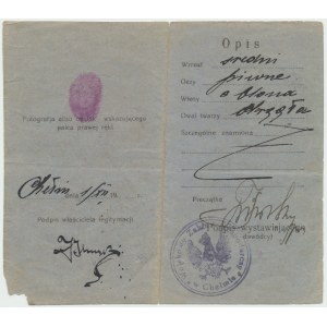 II RP, Karta identyczności Wojskowe Rejonowe Zakłady Gospodarcze Chełm 1921