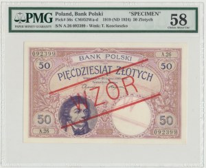 II RP, 50 złoty 1919 A. 26 WZÓR - PMG 58 RZADKOŚĆ