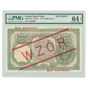 II RP, 5.000 złotych 1919, WZÓR - wysoki nadruk - PMG 64 EPQ
