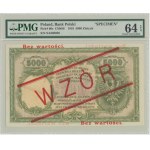 II RP, 5.000 złotych 1919, WZÓR - wysoki nadruk - PMG 64 EPQ
