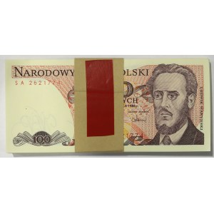 PRL, 100 złotych 1986 SA - niepełna paczka bankowa (91 egz.)