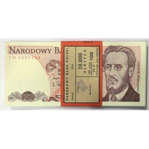 PRL, 100 złotych 1988 TM - niepełna paczka bankowa (89 egz.)