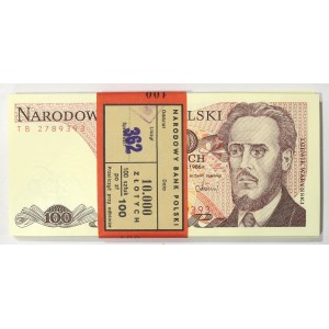 PRL, 100 złotych 1988 TB - niepełna paczka bankowa (90 egz.)