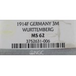 Germany, Wuertemberg, 3 mark 1914 - NGC MS62