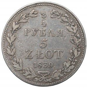 Poland under Russia, Nicholas I, 3/4 rouble=5 zloty 1839 Warsaw