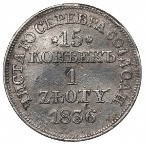 Poland under Russia, Nicholas I, 15 kopecks=1 zloty 1836 MW