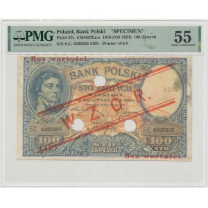 II RP, 100 złotych 1919 WZÓR - wysoki nadruk, PMG 55