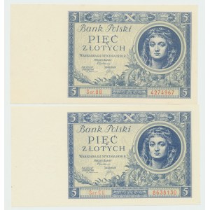 II RP, Set of 5 zloty 1930 CU, BB (2 pcs)
